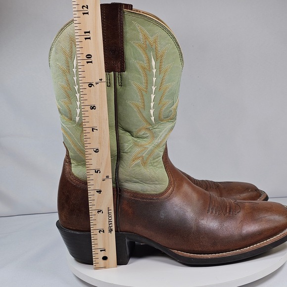 Ariat Mens Square Toe Western Cowboy Boots Sage Green Brown Leather Size 10D - Picture 3 of 11
